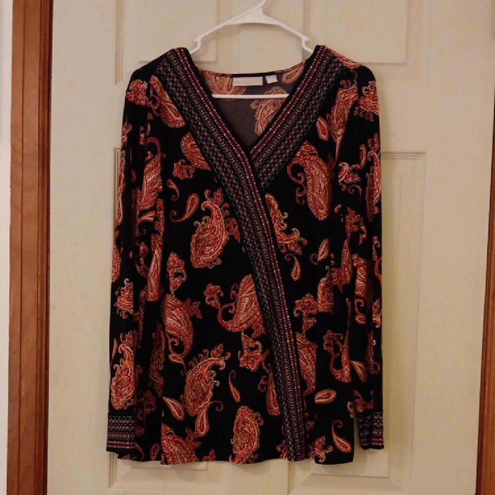 Belle by Kim Gravel Navy and Red Paisley Blouse